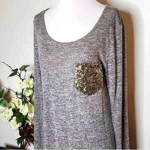 NEW Charcoal Heather Dress Gold Sequin Dress Stretch Summer Bohemian Tunic